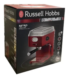 Russell Hobbs Espressomaschine Retro Rot Siebträger (15 Bar, 2 Tassen-Einsätze, 1,1l Abnehmbarer Wassertank, Dampf-Milchschaumdüse, Portionierlöffel Mit Tamper) Kaffeemaschine -Kaffeemaschinenladen 27cfd65727514dc75332fc9707f68673
