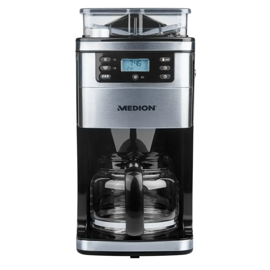 MEDION MD 15486 Kaffeemaschine Mit Mahlwerk Und Glaskanne, Wassertank: 1,5 Liter, 8 Mahlstufen, Max. 1050 Watt, Silber, Edelstahl 1 MEDION MD 15486 Kaffeemaschine Mit Mahlwerk Und Glaskanne, Wassertank: 1,5 Liter, 8 Mahlstufen, Max. 1050 Watt, Silber, Edelstahl