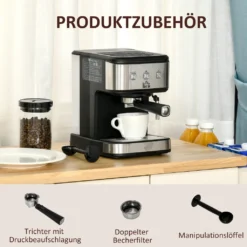 HOMCOM Espressomaschine Kaffeemaschine Aus Edelstahl Siebträgermaschine Mit Milchschäumer 1,5L Wassertank 15 Bar Für Espresso Cappuccino Latte Milchkaffee 850 W -Kaffeemaschinenladen 41b181ca7b44f920aeb192c159a74e08
