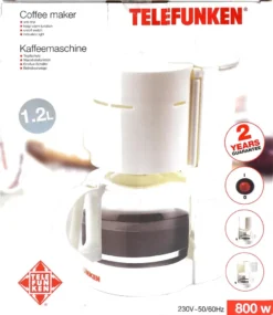 Kaffeemaschine Telefunken 1,2 L 800 Watt Weiss Schwenkfilter