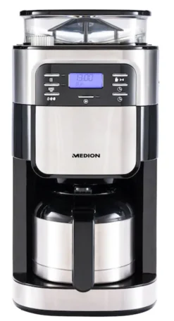 MEDION Kaffeemaschine Mit Mahlwerk Und Thermoskanne (Timer, 1 Liter, 900 Watt, Kaffeebohnenmahlwerk, 8 Mahlstufen, LED Display, Tropf Stopp, Isolierkanne, MD19777) -Kaffeemaschinenladen 4e2b4ed3ef3933557fdfc61b2d1b5e24
