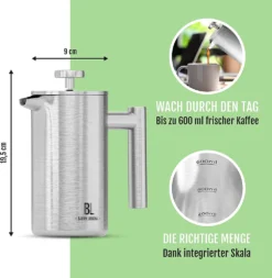 Bjørn Liebdhal French Press Edelstahl Kaffeemaschine Auch Für Camping : 0.6 Liter -Kaffeemaschinenladen 68397e6f8d361b66a7e54b91bea8ea2f
