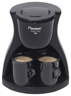 Bestron Duo-Kaffeemaschine Inkl. 2 Tassen, Für Gemahlenen Filterkaffee, 450 Watt, Schwarz