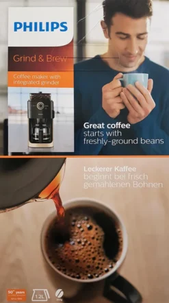 Philips HD7768/90 Grind & Brew Filter Kaffeemaschine, Mahlwerk, Timer, Champagner/schwarz -Kaffeemaschinenladen 89d88af0a41a3d5ea0bf22c1c17776b5