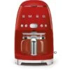 Smeg Kaffeemaschine DCF02RDEU 50er Retro Style, Edelstahl, Glaskanne, Für 10 Tassen, Rot