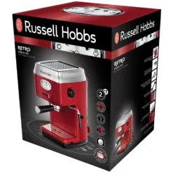 Russell Hobbs Espressomaschine Retro Rot Siebträger (15 Bar, 2 Tassen-Einsätze, 1,1l Abnehmbarer Wassertank, Dampf-Milchschaumdüse, Portionierlöffel Mit Tamper) Kaffeemaschine -Kaffeemaschinenladen b6b7f4fd631846f50ff479e82660ef25