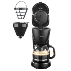 Bestron Filter-Kaffeemaschine Für 10 Tassen Kaffee, Inkl. 1,5 Liter Glaskanne, Permanentfilter & Warmhalteplatte, 1.000 Watt, Black & Wood-Design, Farbe: Schwarz / Holz -Kaffeemaschinenladen d01001c43705f2e7eefbe6a5e1e95fae