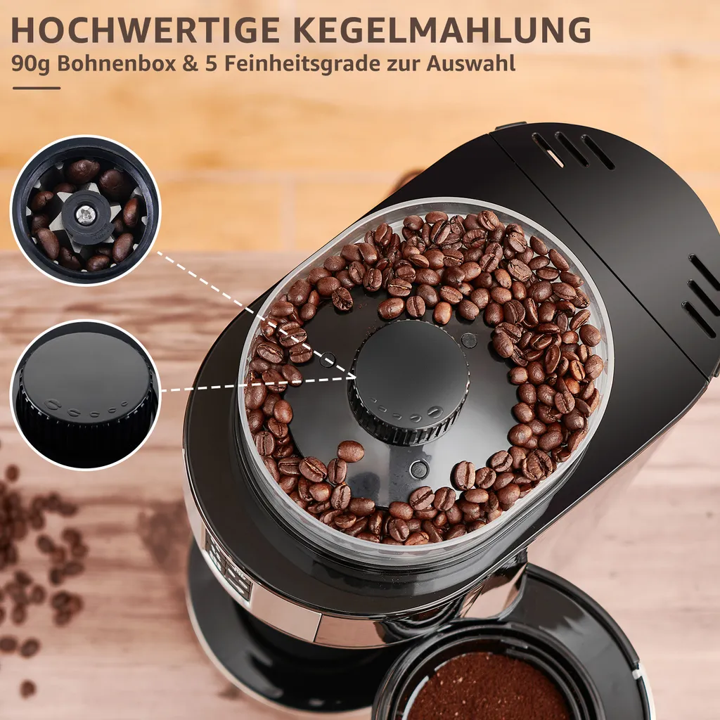 Kompakte Kaffeemaschinen Mit Mahlwerk Filterkaffeemaschine Kaffeemaschine Mit Mühle Für Bohnenkaffee Und Kaffeepulver 2/4/6 Tassen, Schwarz 3 Kompakte Kaffeemaschinen Mit Mahlwerk Filterkaffeemaschine Kaffeemaschine Mit Mühle Für Bohnenkaffee Und Kaffeepulver 2/4/6 Tassen, Schwarz – Bild 3