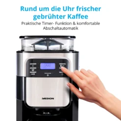 MEDION Kaffeemaschine Mit Mahlwerk Und Thermoskanne (Timer, 1 Liter, 900 Watt, Kaffeebohnenmahlwerk, 8 Mahlstufen, LED Display, Tropf Stopp, Isolierkanne, MD19777) -Kaffeemaschinenladen db02b0285c7f968d3abfb1a5a853f444